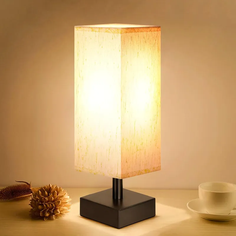aooshine Small Table Lamp for Bedroom - Bedside Lamps for Nightstand, Minimalist Night Stand Light Lamp with Square Fabric Shade, Desk Readi