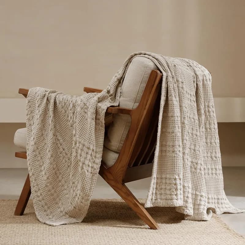 PHF 100% Cotton Waffle Throw Blanket for Couch, Lightweight Breathable and Soft for Summer, Luxury Aesthetic Waffle Weave Blanket for Home D