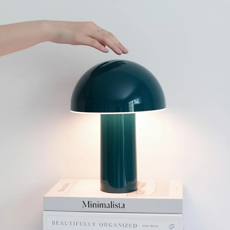 Brightech Celia Small Table Lamp – 10" Touch-Controlled Mushroom Desk Lamp, Cordless & Dimmable LED, Portable Bedside Night Light, Susta