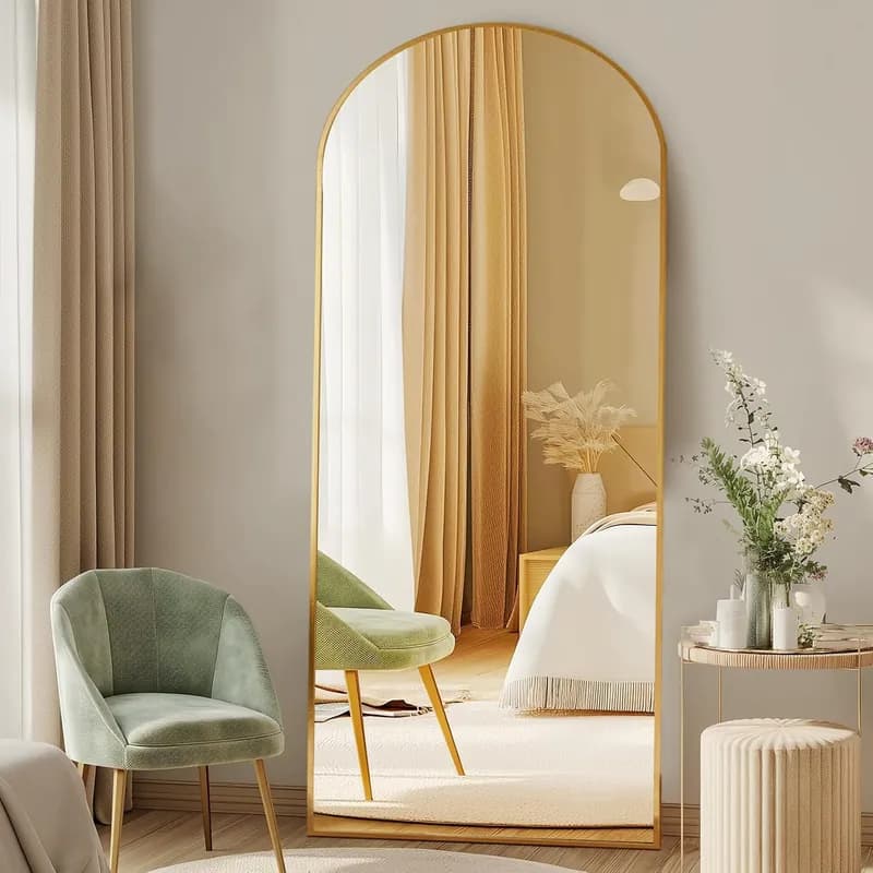 DUMOS 64"x21" Arched Full Length Floor Mirror, Full Body Mirror with Stand, Shatterproof Tempered Glass, Modern Aluminum Alloy Frame, Free S